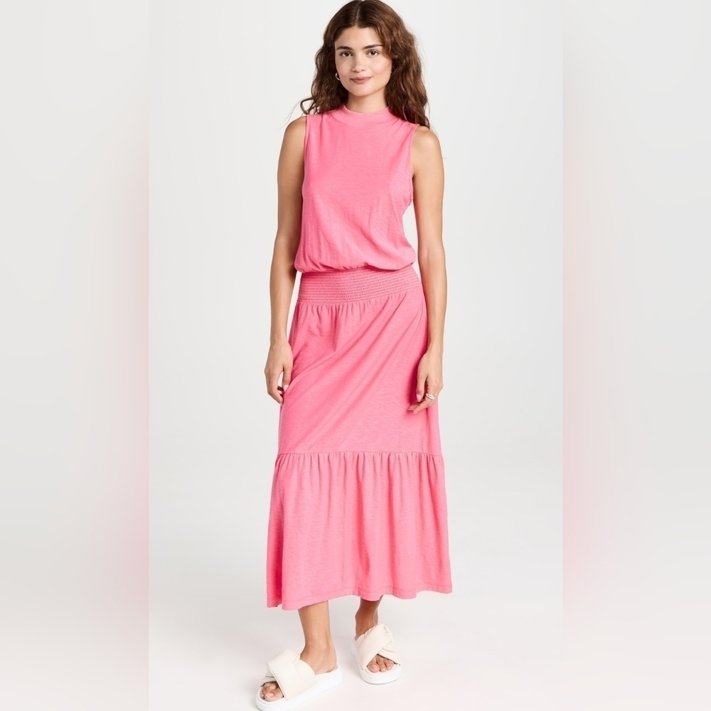 Nation LTD Party Pink 100% Pima Cotton Barret 90s Midi Dress